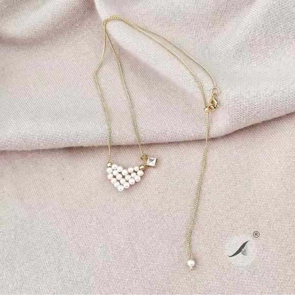 Heart Knitted Freshwater Pearl Necklace - Picture 3 of 6